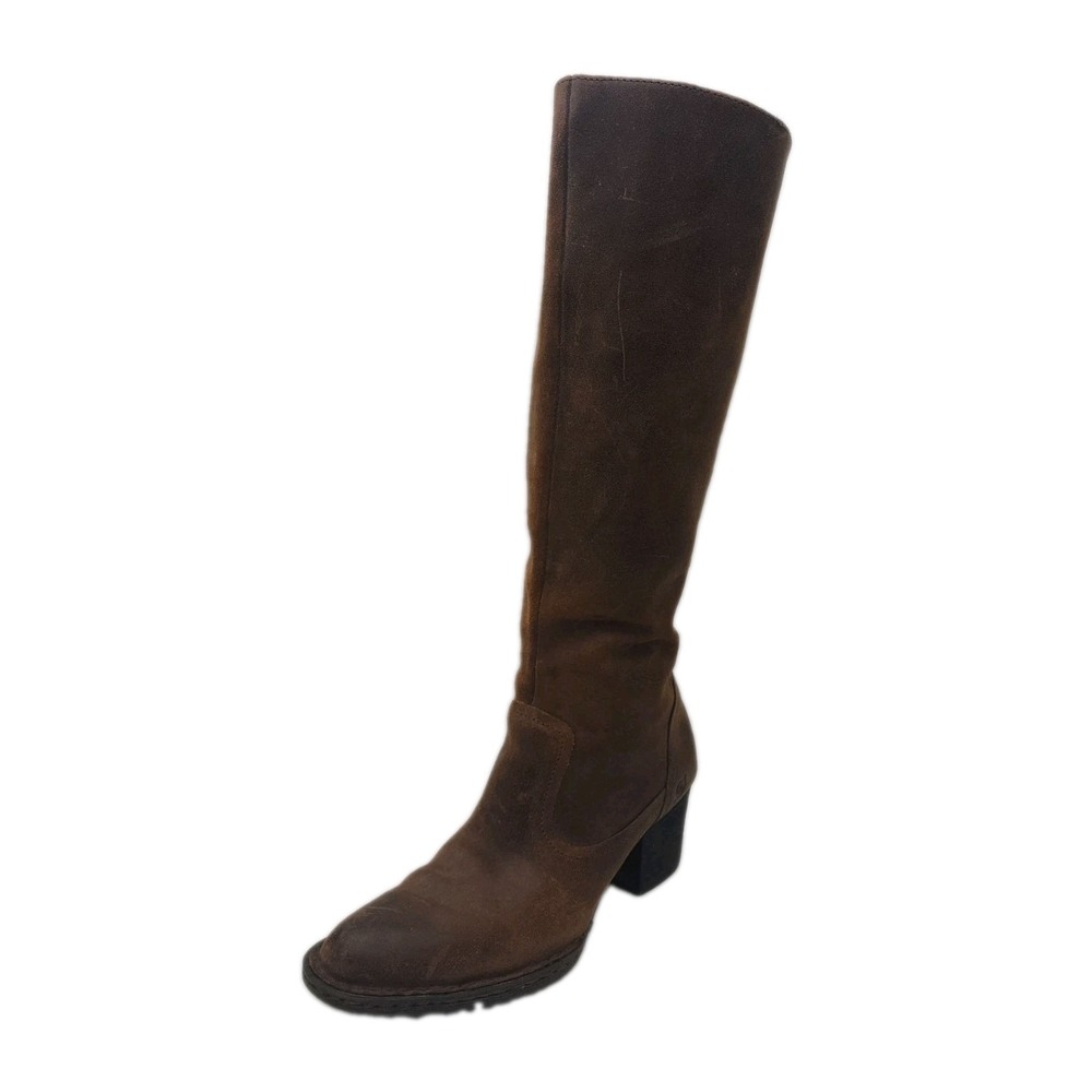 Born Almeida Boots Knee High Brown Leather Stacked Block Heel Sz US 7, EUR 38